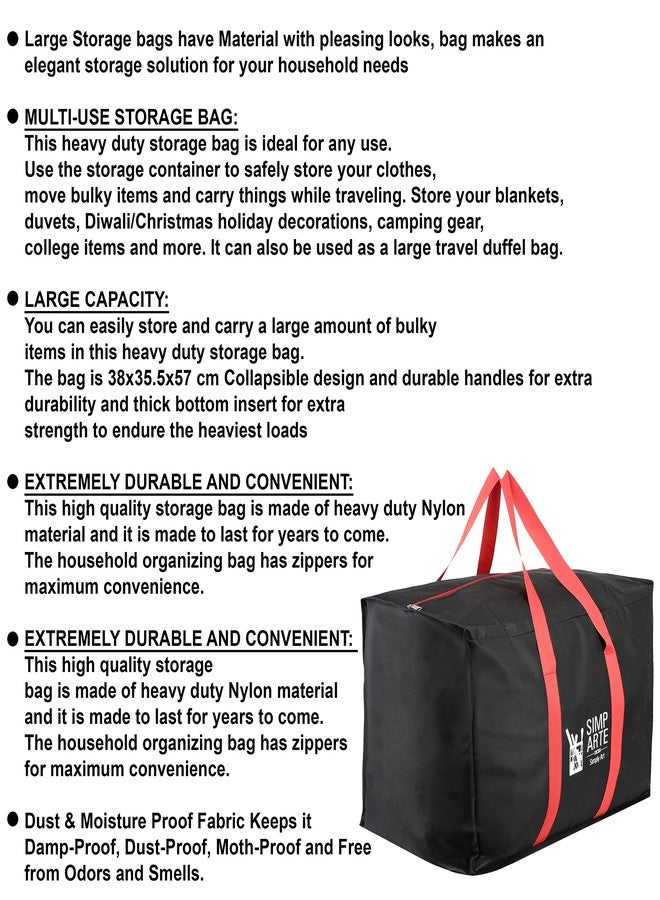 SIMPARTE Big Nylon Underbed Storage Bag Pack of 1 for Clothes, Comforters, Blankets, Toys, Books & Stationery - Moisture Proof Organizer with Zippered Closure & Strong Handle (Black, 57 x 38 x 35 cm) - Image 4